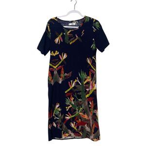 YR Navy Multi-Color Tropical Print Short Sleeve Vacation Dress Women's Size S